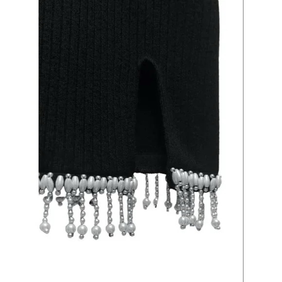 NWT Zara Black Soft Dress with Pearls S - Picture 3 of 7